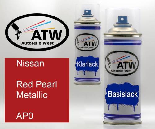 Nissan, Red Pearl Metallic, AP0: 400ml Sprühdose + 400ml Klarlack - Set, von ATW Autoteile West.